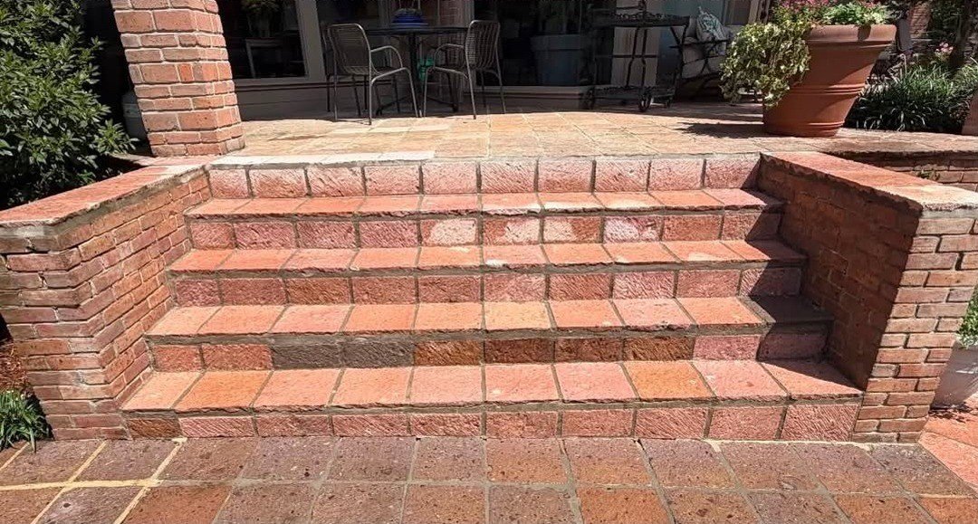 Brick patio steps after cleaning